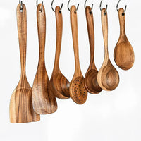 7-Piece Non-Stick Teakwood Kitchen Utensil Set: Premium Wooden Spatulas and Spoons for Household Kitchenware - EsaaThings