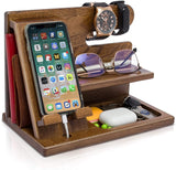 Wooden Phone Docking Station, Watch, Wallet, Key Holder Organizer, Best Gift For Partner, Parent Friends - EsaaThings