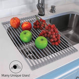 Over Sink Dish Drying Rack 21 inches x 16 inches, 304 Stainless Steel Extra Large Roll Up Rack for Kitchen Sink - EsaaThings